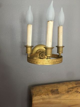 Pair Early 19th C English Regency Gilt Bronze 3 - Light Ring Sconces - Electrified