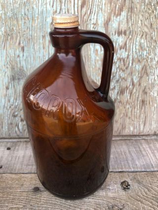 Vintage Brown Glass Clorox Bottle With Lid,  64 Oz.