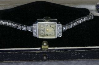 Platinum & Diamond Vintage Cyma Tavannes Ladies Watch,  Band