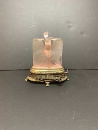 Antique Mckee Danse De Lumiere Pink Glass Art Deco Nude Lamp