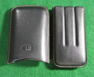 Vintage Dunhill Black Leather With Brown Stitching Three - Cigar Holder