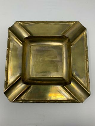 Vintage Mid Century Solid Brass Cigar/cigarette Ashtray 9178 Faux Bamboo Edge