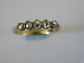 OLD CUT DIAMONDS - ANTIQUE 15ct GOLD FIVE STONE DIAMOND RING 2