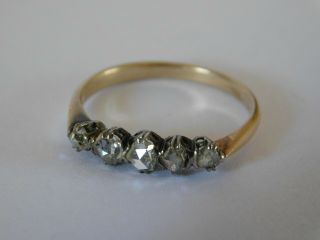 OLD CUT DIAMONDS - ANTIQUE 15ct GOLD FIVE STONE DIAMOND RING 3