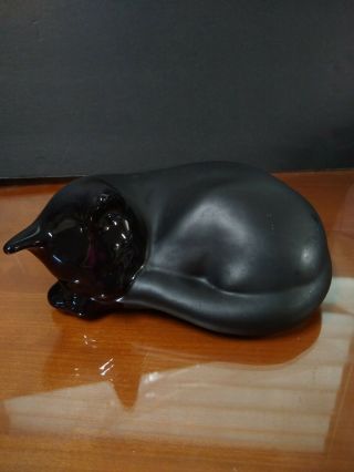 Black Ceramic Porcelain Sleeping Cat Kitten Vintage Mcm Made In Taiwan