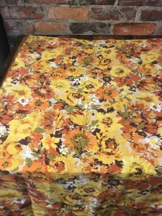 Vintage Tablecloth Floral Fabric Orange Gold Green 68x52 " Retro 70s A1