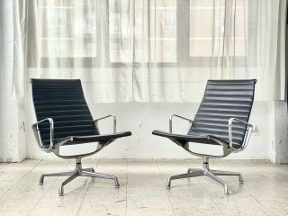 Two Early Charles Eames For Herman Miller Aluminum Group Lounge Chairs