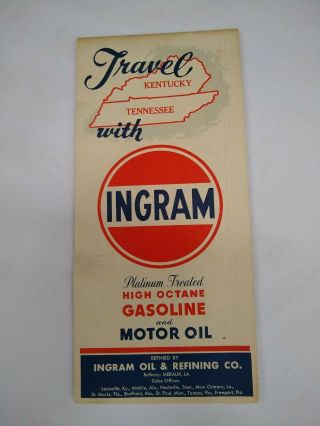 Vintage 1957 Kentucky & Tennessee Road Map Ingram Oil And Refining Company