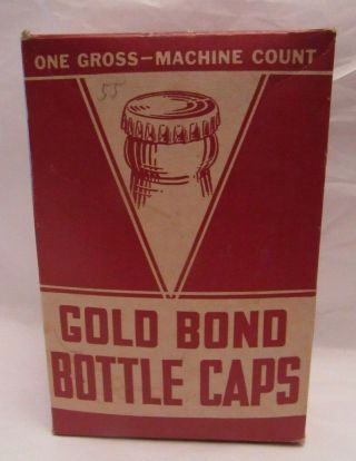 Vtg Drug Store General Store Box Of Gold Bond Bottle Caps Cork Lined 135