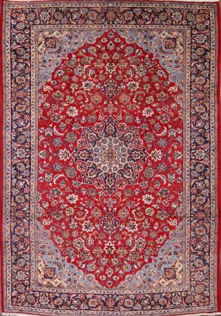 One - Of - Kind Vintage Traditional Floral Oriental Area Rug Hand - Knotted Red 10x14
