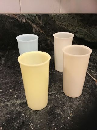 Set Of 4 Vintage Tupperware Tumblers 6 Oz.  117 Green Yellow Frosted Pastels