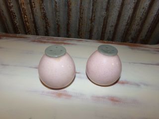 Vintage Harkerware 2 " Tall Salt And Pepper Shakers Pink Speckle Gray