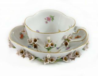 Antique Meissen Porcelain Coffee Cup With Saucer