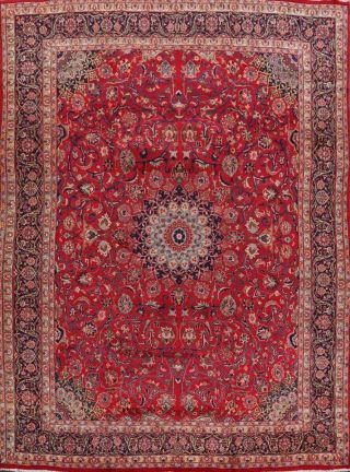 Vintage Red/navy Floral Kashmar Area Rug Wool Hand - Knotted Oriental Carpet 10x13