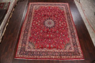 Vintage RED/NAVY Floral Kashmar Area Rug Wool Hand - Knotted Oriental Carpet 10x13 2