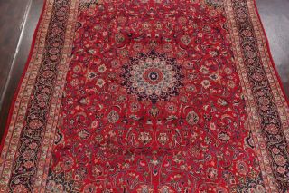 Vintage RED/NAVY Floral Kashmar Area Rug Wool Hand - Knotted Oriental Carpet 10x13 3