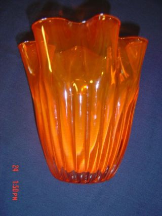 Vintage Orange Hand Blown Hankerchief Style Vase Viking?