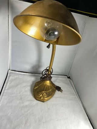 Vintage Industrial Art Deco Goose Neck Student Desk Lamp - /cast Iron Base.