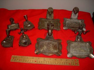 8 Vintage Art Deco Egyptian Figure On Cast Coppered Brass Ashtray