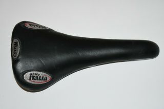 Vtg Selle Italia Flite Titanium Railed Black Leather Racing Saddle