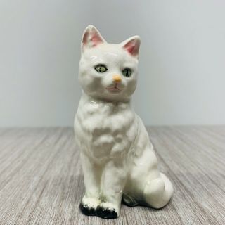 Vintage Porcelain Cat Figurine Yoko Boeki Nipon Japan White Feline Tabby