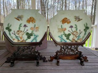 A Pair Chinese 20th C Jade/stone Table Screens
