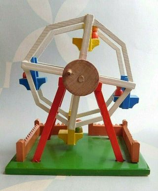 Vtg Erzgebirge East German Wood Carving Ferris Wheel Toy With Crank Backstamped