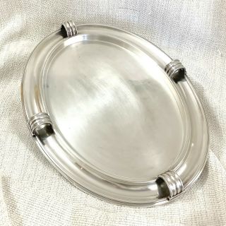 French Art Deco Christofle Serving Tray Silver Plated Luc Lanel Ondulations