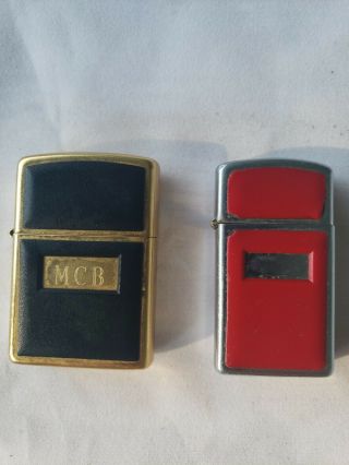 Vintage Zippo Lighters Slim Red Chrome & Black Gold Bradford,  Pa