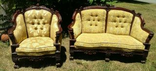 Vintage Antique Victorian Rococo Shabby Chic Loveseat And Chair