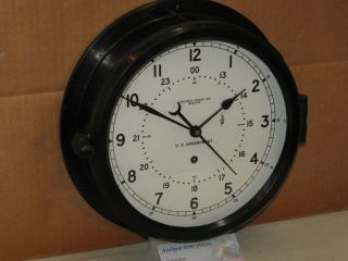Chelsea Ships/military Clock U.  S.  Navy 8 1/2 " Dial 1984 12/24 Hr Dial Restored