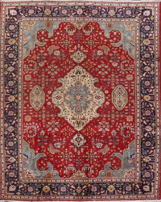 Geometric Semi Antique Tebriz Area Rug Classic Hand - Knotted Oriental Carpet 7x10
