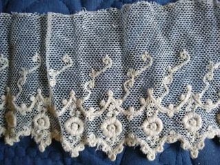 Antique/vintage Length Of Embroidered Cotton Net Lace 85 " X 3 3/4 "