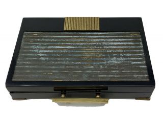 Vintage Art Deco Black Metal & Brass Cigarette Box Dispenser Case Drawer Rolltop