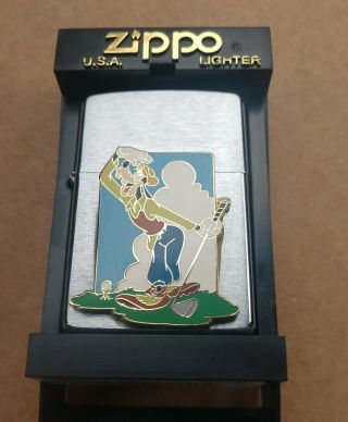 Disney Cartoon Character Goofy Golfing 2000 Xvi Zippo Lighter.  Nos