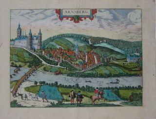 1588 Braun & Hogenberg Birds - Eye - View Town Map Arnsberg Germany Castle