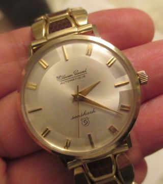 Vintage Lucien Piccard 14k Gold Automatic Watch Seashark Runs & Looks Great