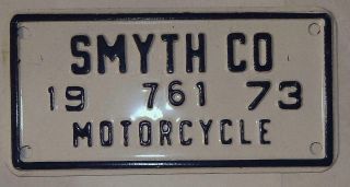 Virginia Va License Plate Tag Motorcycle 1973 761 Smyth County Co Vintage F