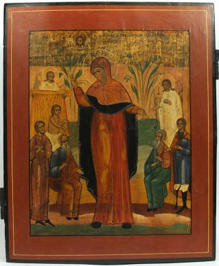 C1890s Antique Russian Orthodox Religious Icon Art Joy To All Who Sorrow Madonna