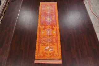 Vintage Geometric 11 ft Oushak Turkish Hand - Knotted Runner Rug Hallway Wool 3x11 2