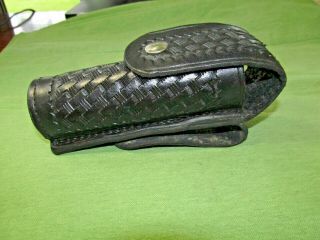 Vintage S&j Co.  Black Leather Baton Holder - Basketweave