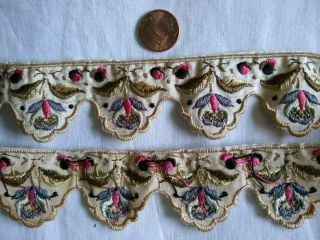 Antique/vintage Embroidered Silk Dress Trim Scalloped Metallic Accents 30 "
