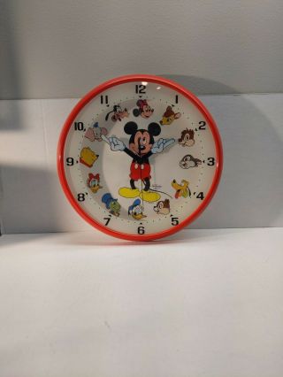Vintage Mickey Mouse Disney Sunbeam Red Wall Clock Quartz,  12 Friends Rare
