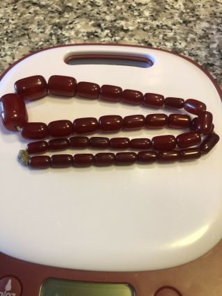 Antique Cherry Amber Bakelite Faturan Necklace Barrel Shaped Beads 86g - Marbled