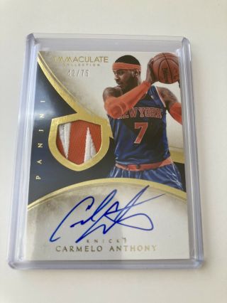 2013 - 14 Immaculate Carmelo Anthony Patch Auto Autograph Game Worn Knicks /75