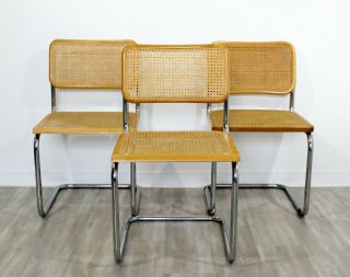 Mid Century Modern Marcel Breuer Set 3 Cantilever Chrome Side Chairs Italy 1970s