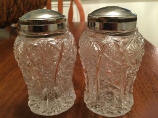 Vintage Lenox Imperial Glass Clear Daisy & Button Salt And Pepper Shakers