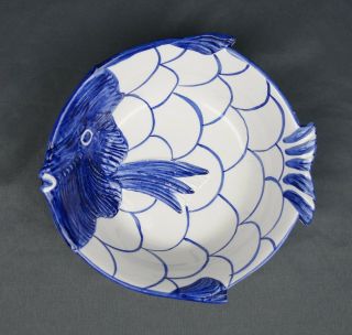 Vintage Zanolli Italy Fish Bowl Hand Painted Blue And White