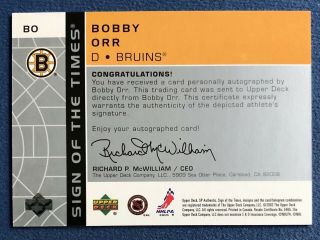 2002 Upper Deck SP Authentic,  Sign of The Times Bobby Orr BO Auto,  Autograph 2