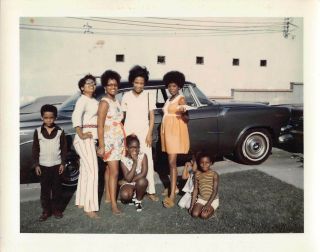 70s Women Baby Doll Dress Car Black African American Family Vtg Photo